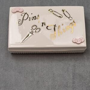 Vintage “Pins N Things” Sewing Jewelry Rings Things Notions Trinket Box